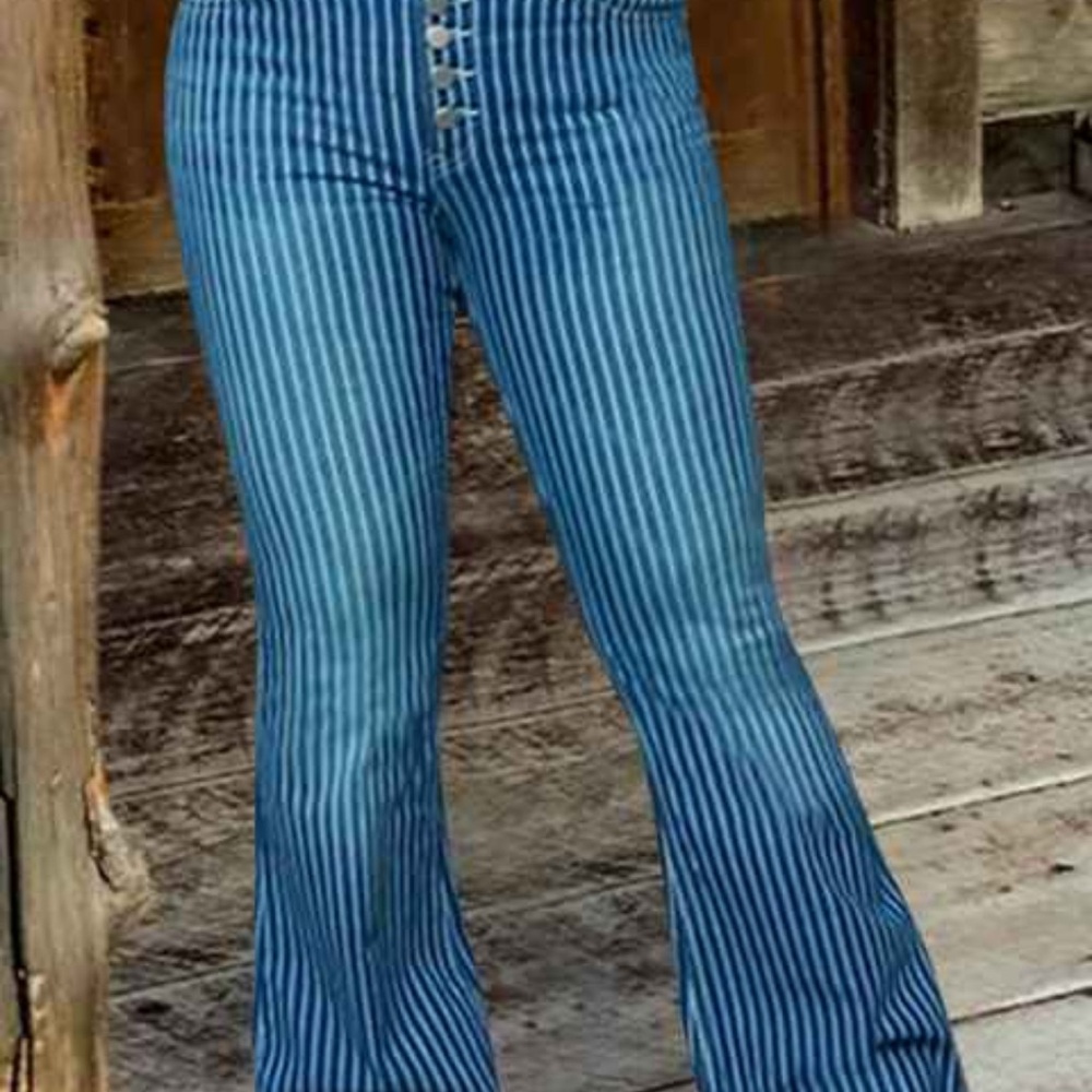 Flamingo Urban Blue Striped Flare Jeans